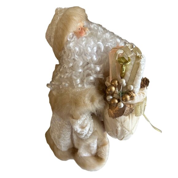 Luxury Victorian Santa Claus With Faux Fur Trim Coat Gold Accents & Gift Bag - Picture 7 of 9
